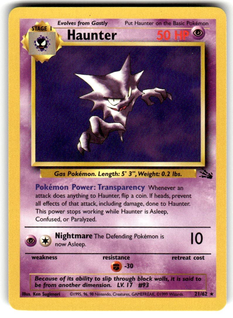 Haunter 21/62 Near Mint Fossil