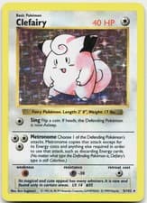 Clefairy 5/102 Holo Rare Base Set Shadowless Pokemon Unlimited Holo LP