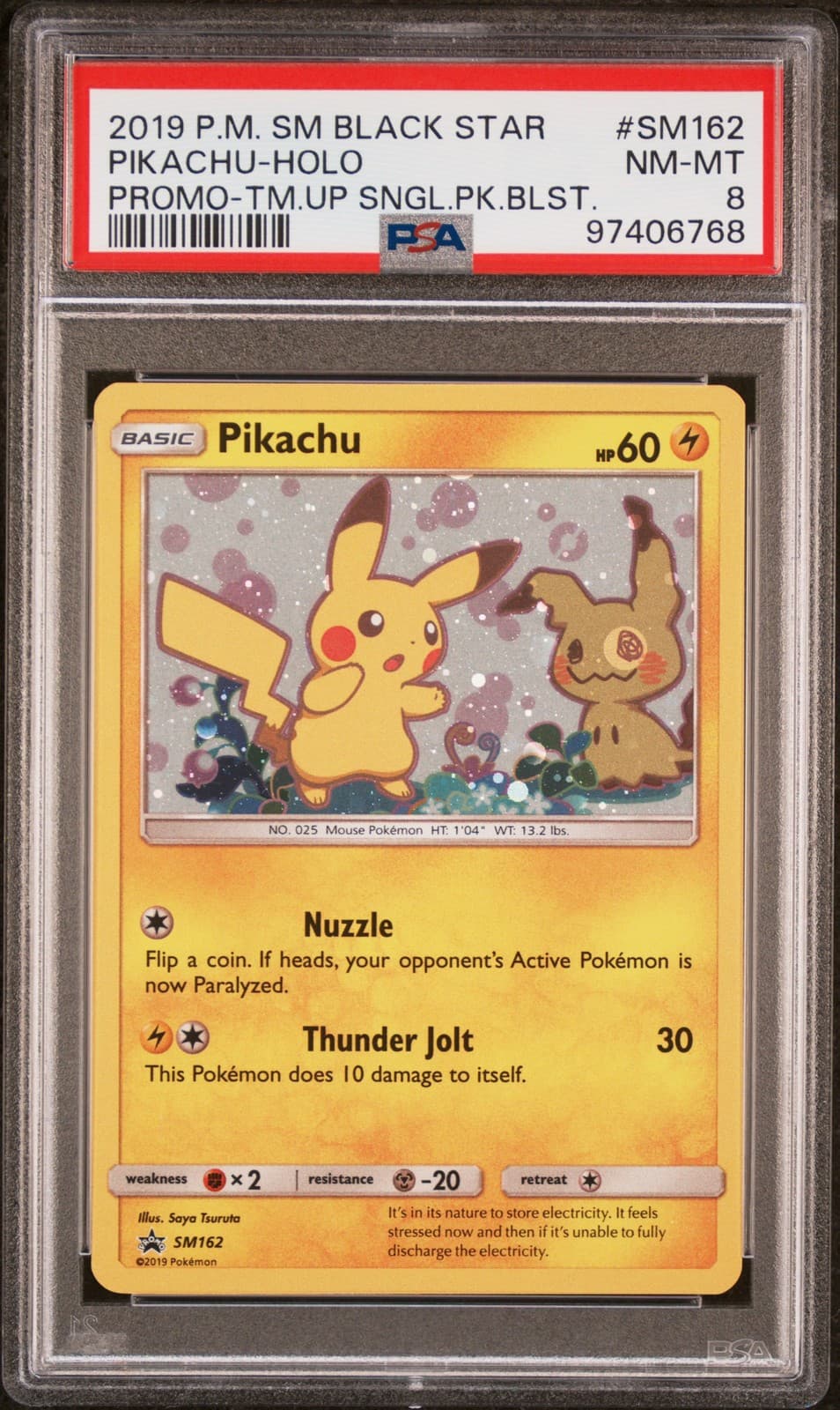 Pokemon Pikachu Holo Sm Black Star Promo SM162 Team Up Single Pk. Blisters PSA 8
