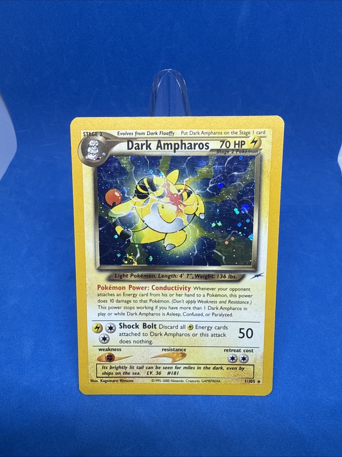 Pokemon TCG Neo Destiny Unlimited 1/105 Dark Ampharos Holo Rare LP/MP Swirl