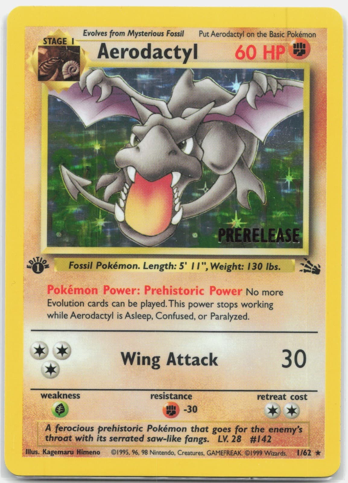 Aerodactyl (Prerelease) Promo WoTC Promo PR Fighting 1st Edition Holo 01/62 1999