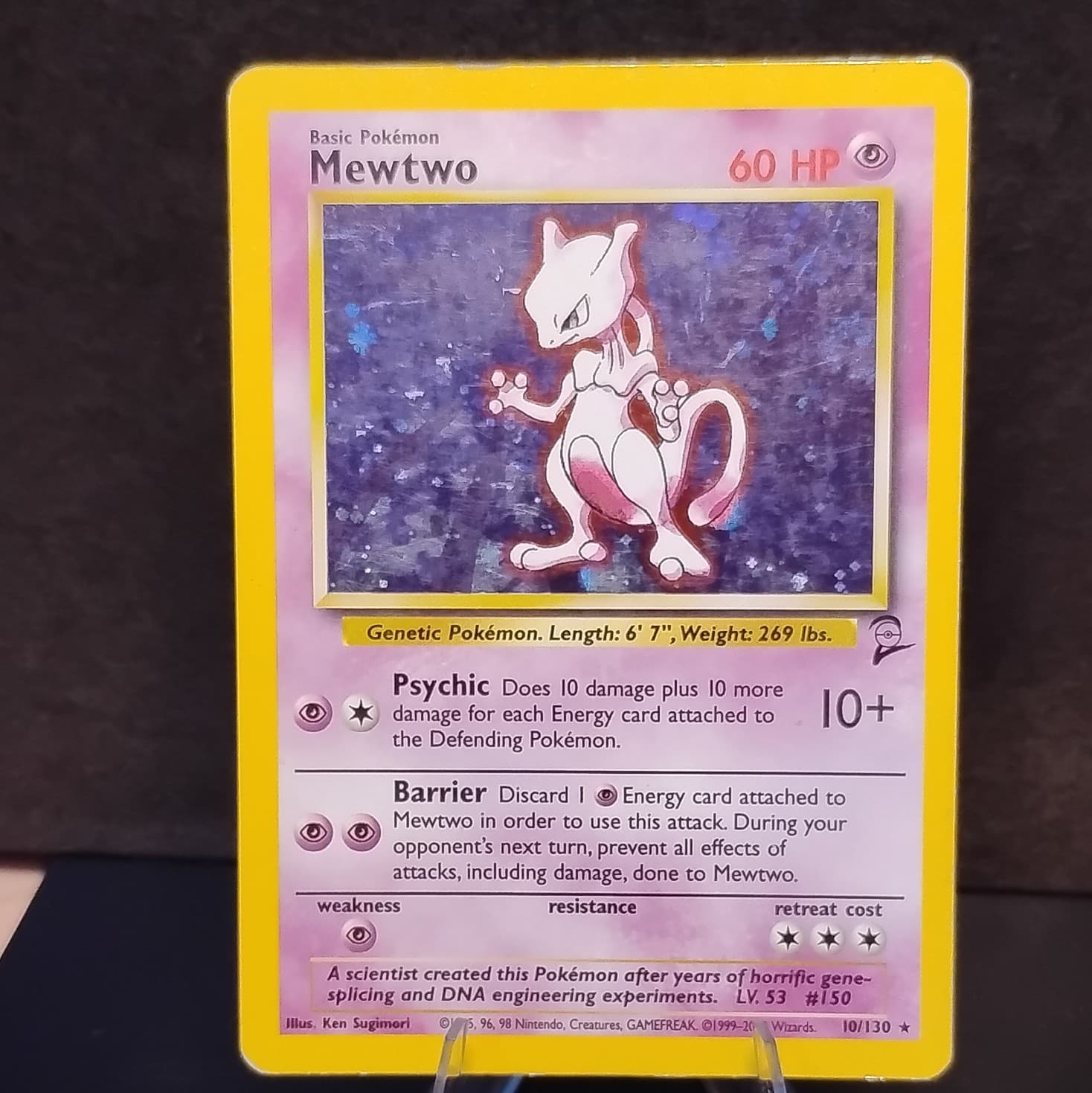 Pokémon TCG Mewtwo 10/130 MP Base Set 2 Holo Rare Unlimited 1999 with Swirl