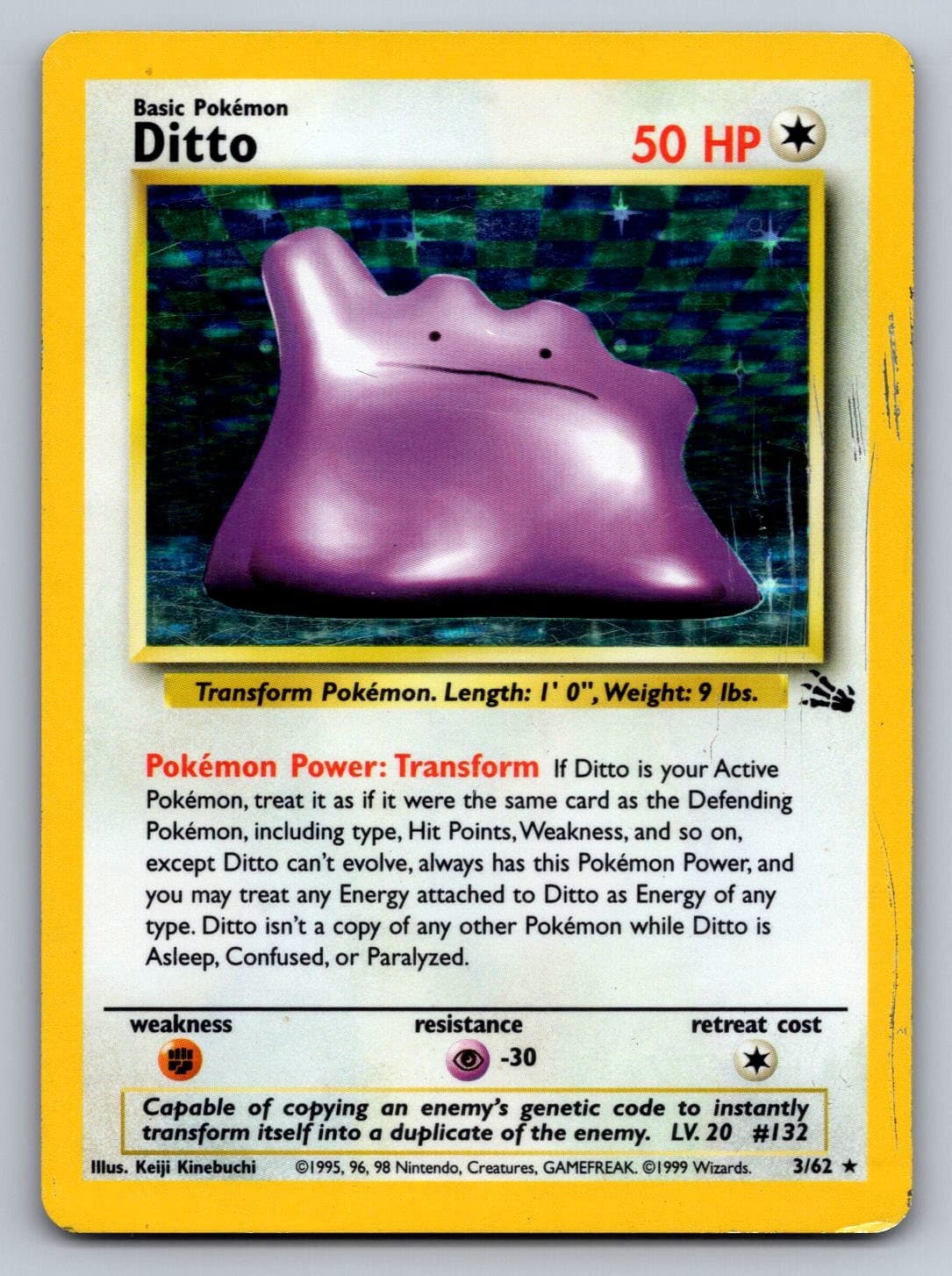 Ditto 3/62 Rare Fossil Pokemon Unlimited Holo