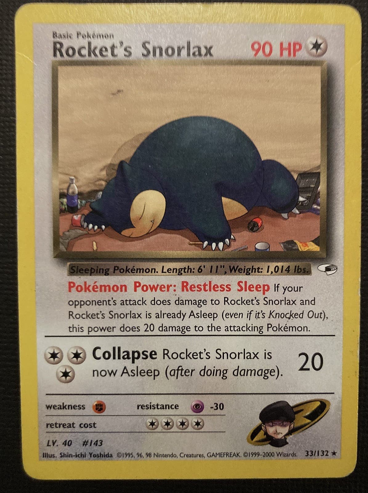 Pokémon TCG Rocket's Snorlax 033/132 Gym Heroes Regular Vintage 2000 VG