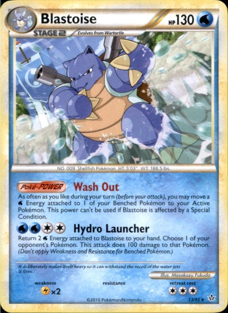 Blastoise 13/95 Rare HGSS Unleashed Pokemon Moderately Played