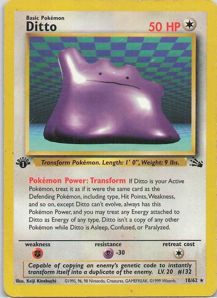Ditto (3) Unlimited Holo Holo Rare Fossil 03/62 HP