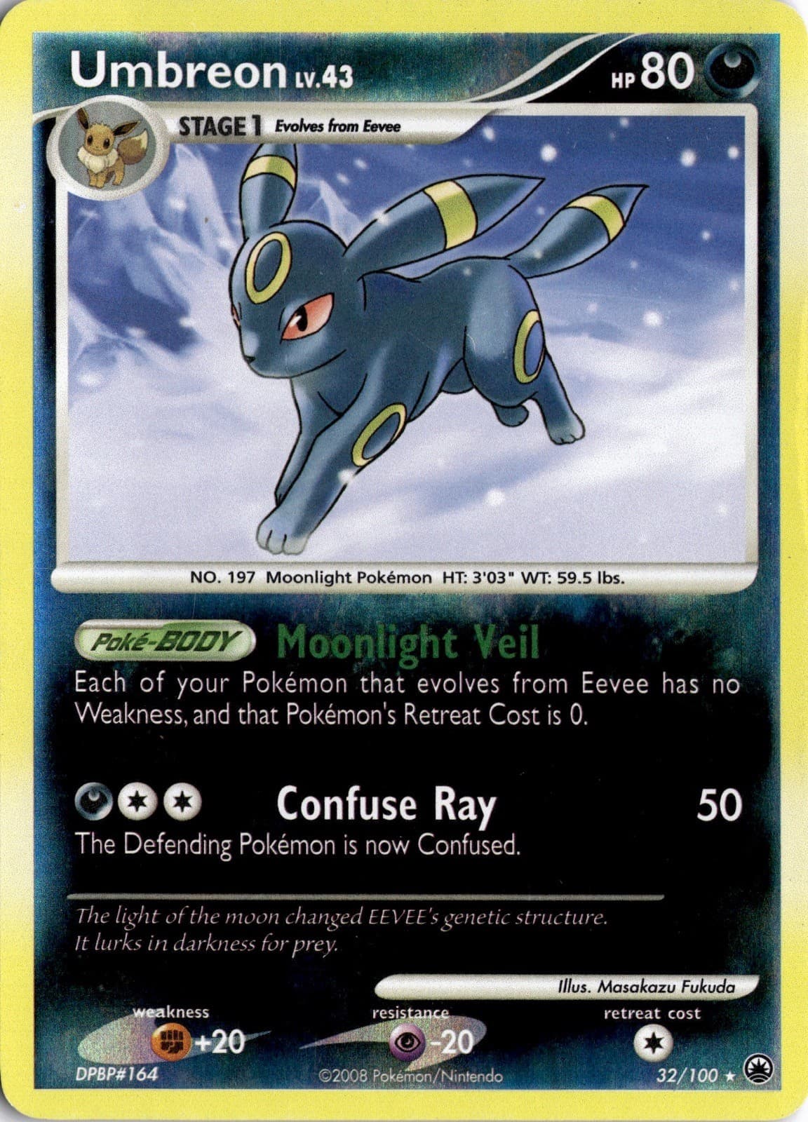 Umbreon 32/100 Rare Majestic Dawn Pokemon Reverse Holo Moderately Played