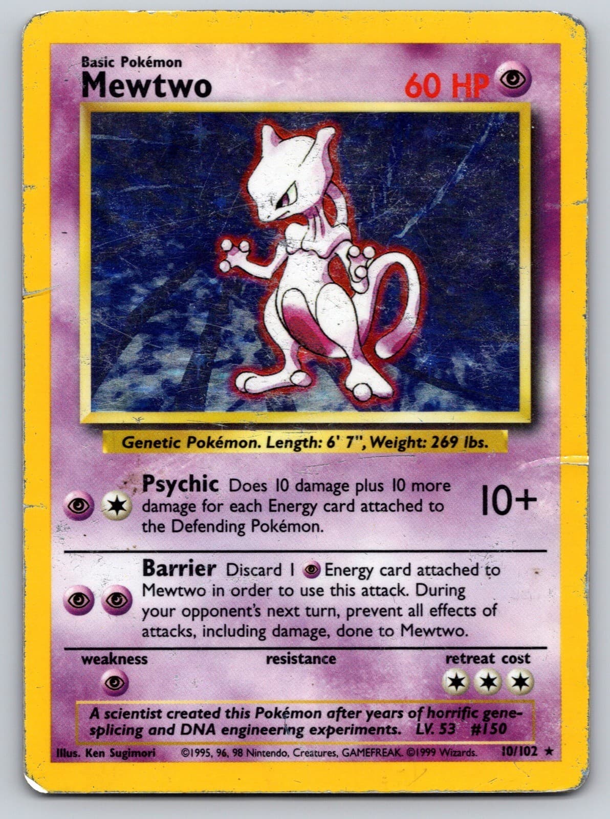 Mewtwo Holo Rare Base Set 010/102 HP Pokemon Card TCG