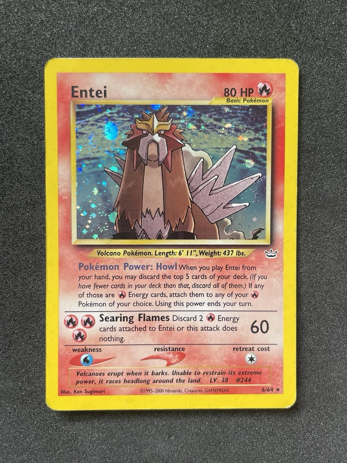 Entei Neo Revelation 6/64 DOUBLE HOLO ERROR **MP** Pokemon Vintage Holo 2000