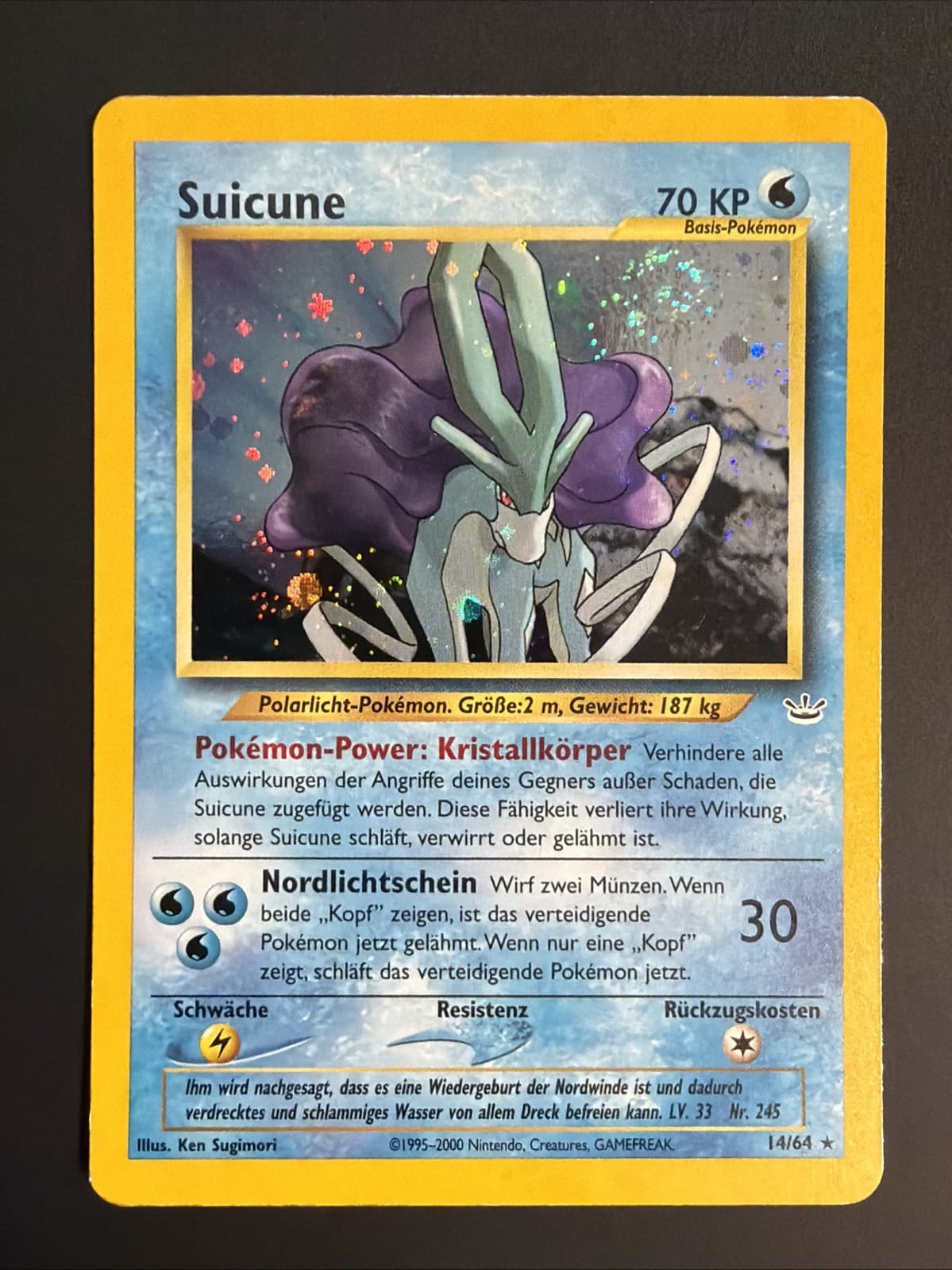 Pokémon TCG Suicune 14/64 Neo Revelation Holo Rare Vintage German LP W/Swirl