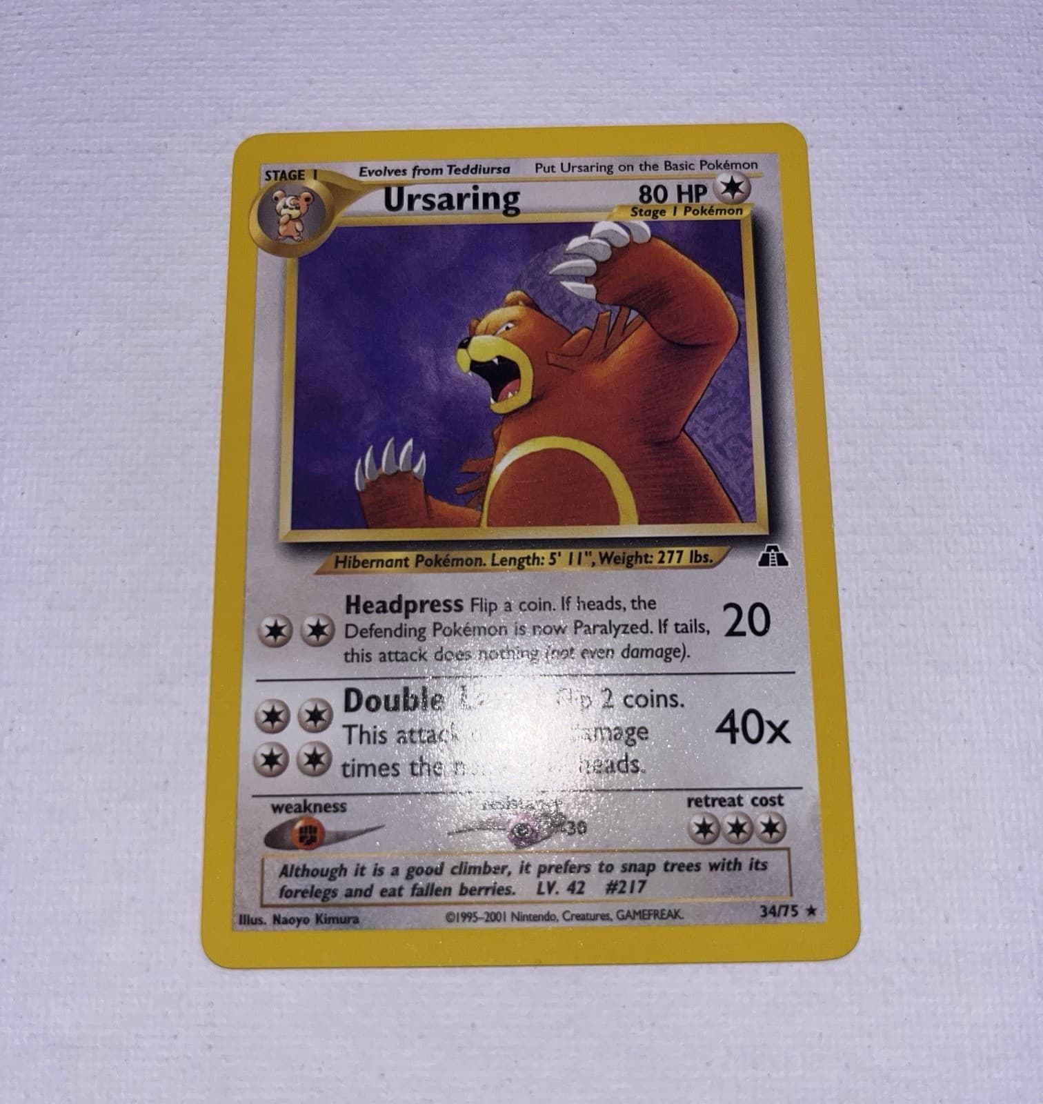 Ursaring 34/75 Neo Discovery Pokemon Card Vintage WOTC NM