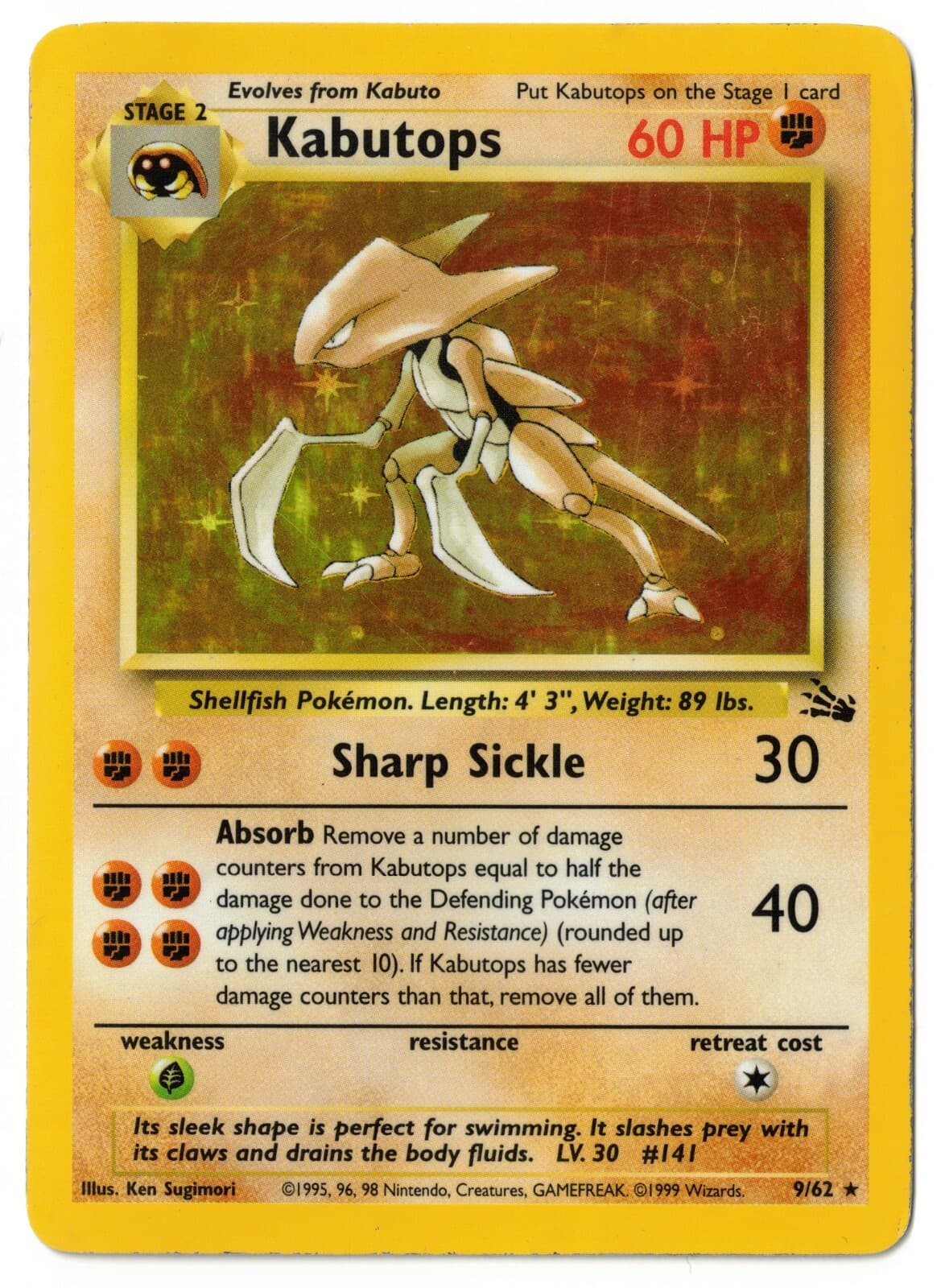 Pokémon TCG 9/62 Kabutops Fossil Holo Rare