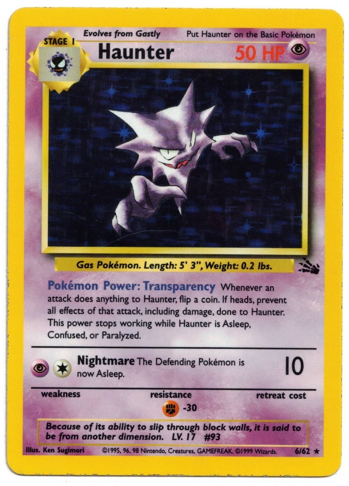 Pokemon Card: Haunter HOLO 6/62 Fossil Set Rare! GD