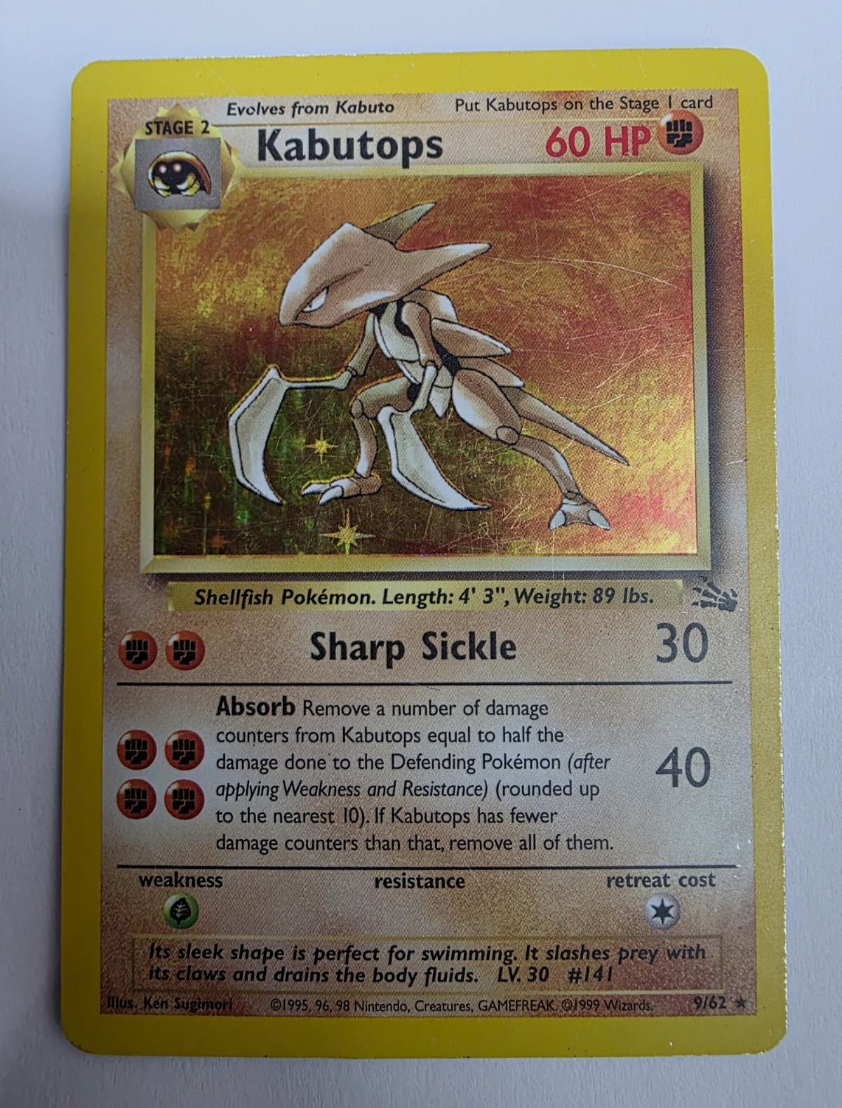 Pokémon TCG Kabutops 9/62 Fossil Holo Rare WOTC 1999 Vintage