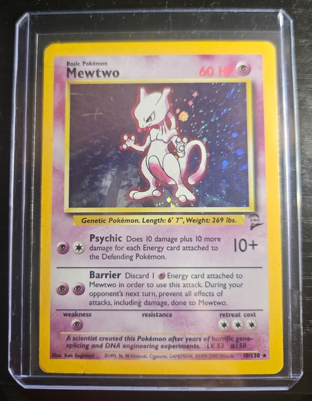 Pokemon Mewtwo 10/102 Holo Rare Base Set 2 English WOTC Moderate Play