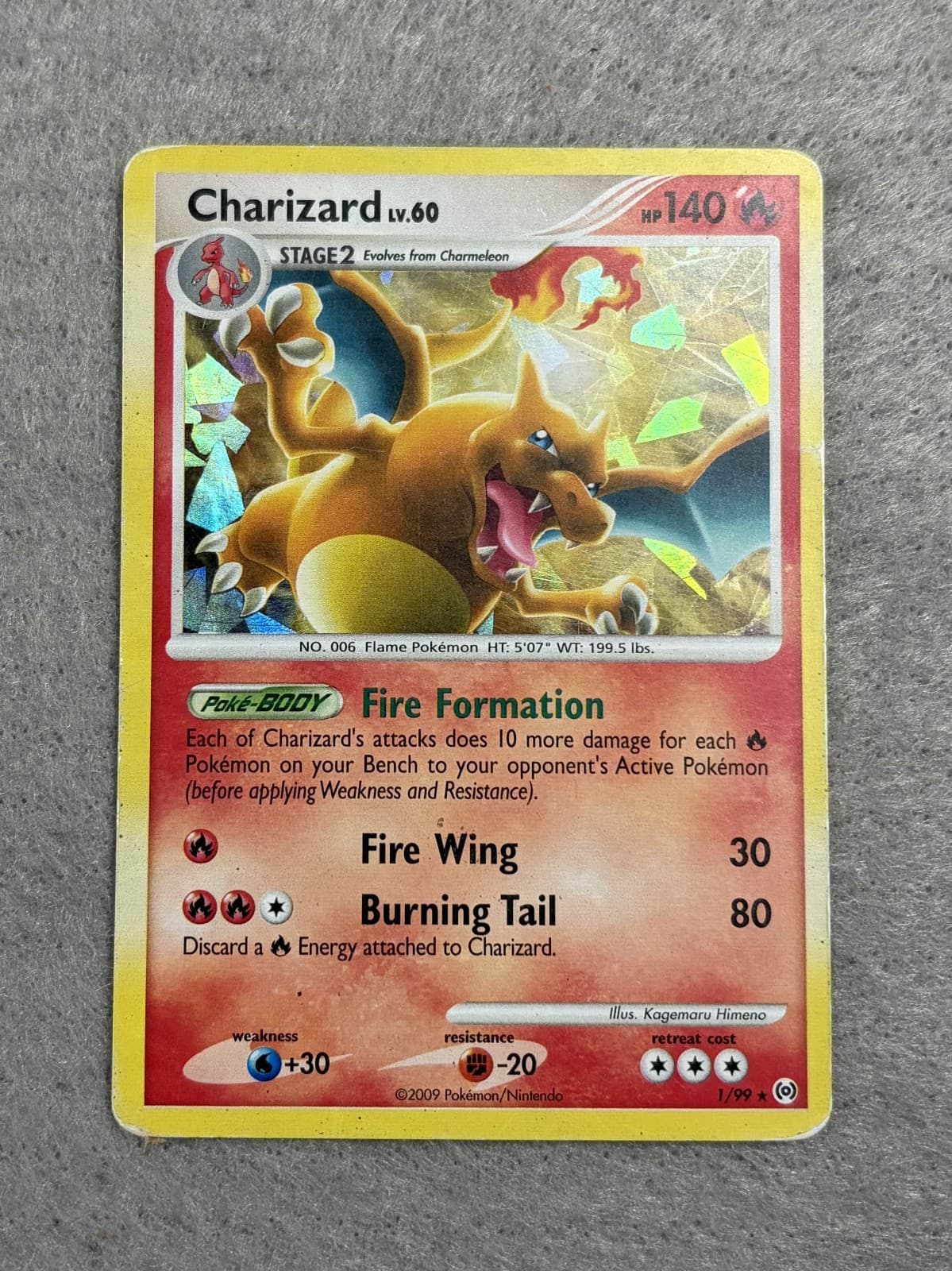 Pokemon TCG Charizard LV.60 1/99 Arceus Cracked Ice Rare 2009 Moderately Played