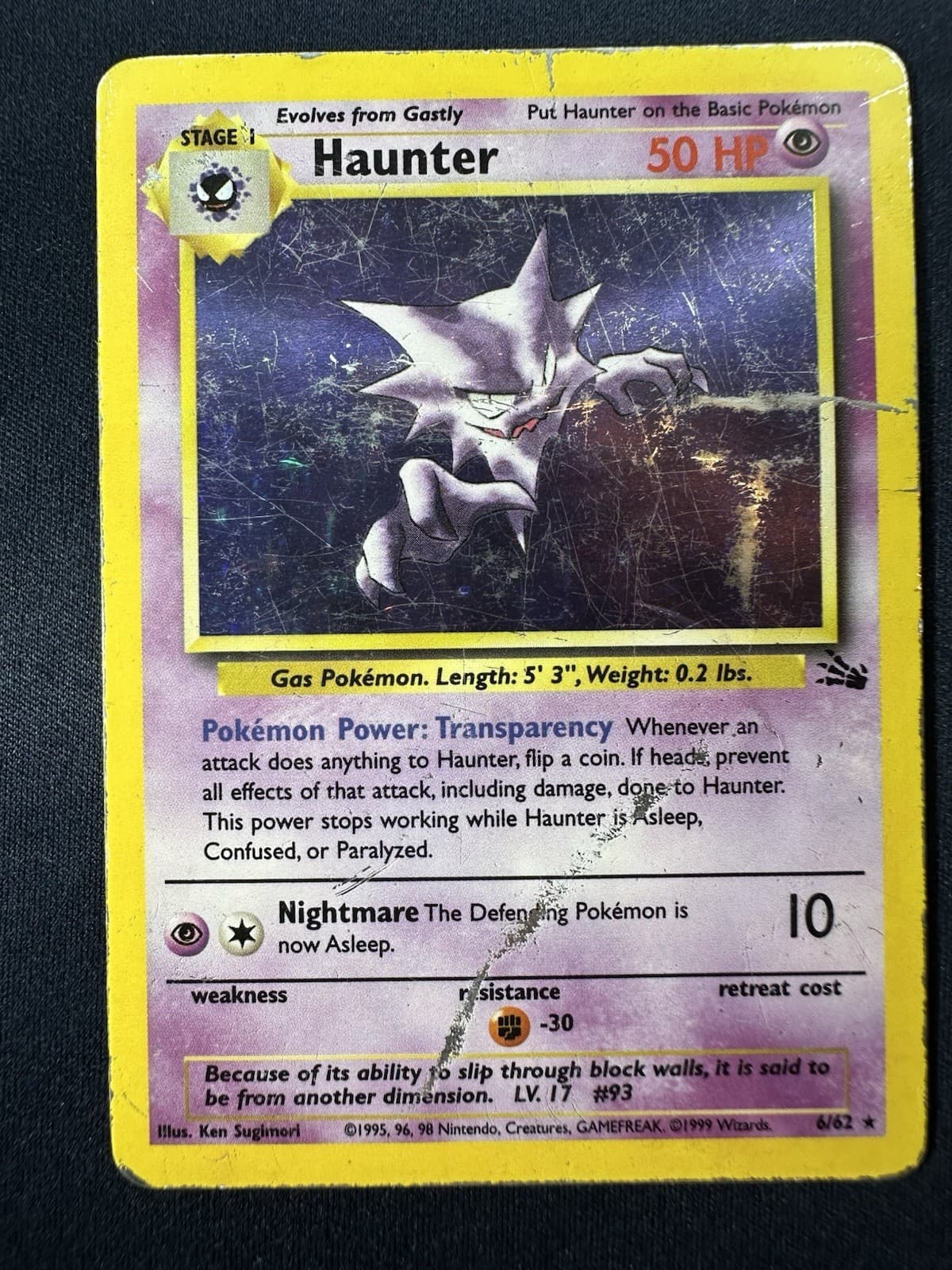 Haunter HP 6/62 Unlimited Fossil Pokemon TGC Holo Free Shipping D