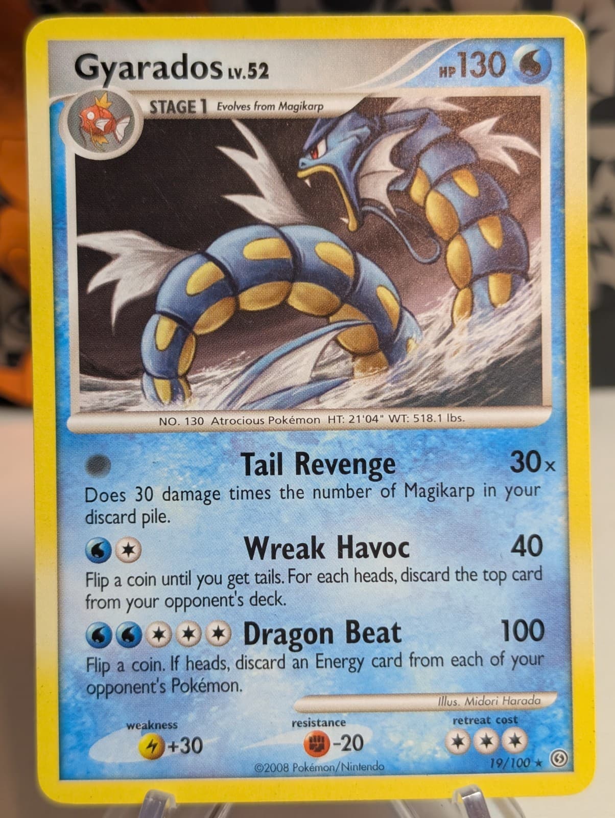 Gyarados 19/100 Reverse Holo Rare 2008 Pokemon Platinum Stormfront - LP