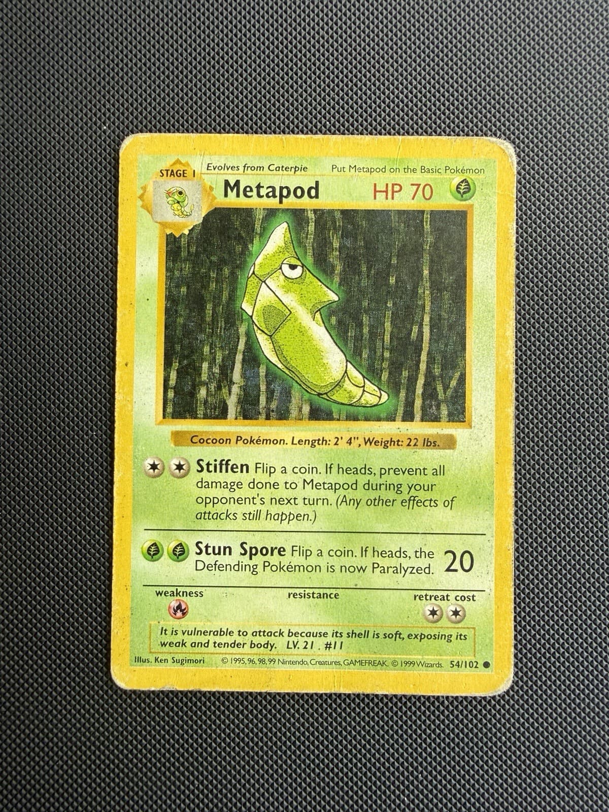 Pokemon Shadowless Metapod Base Set 54/102 Common HP