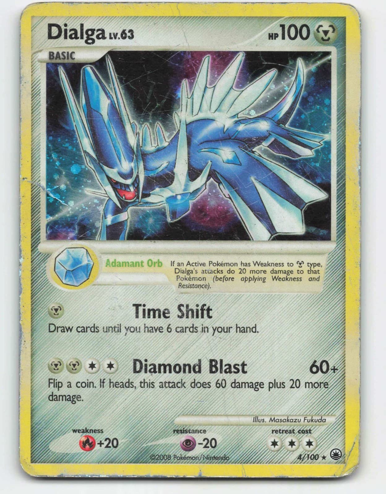 2008 Pokemon, Majestic Dawn, #4/100 Dialga, Holo Rare (b)