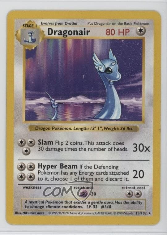 Dragonair Shadowless Pokemon Base Set #18 1999