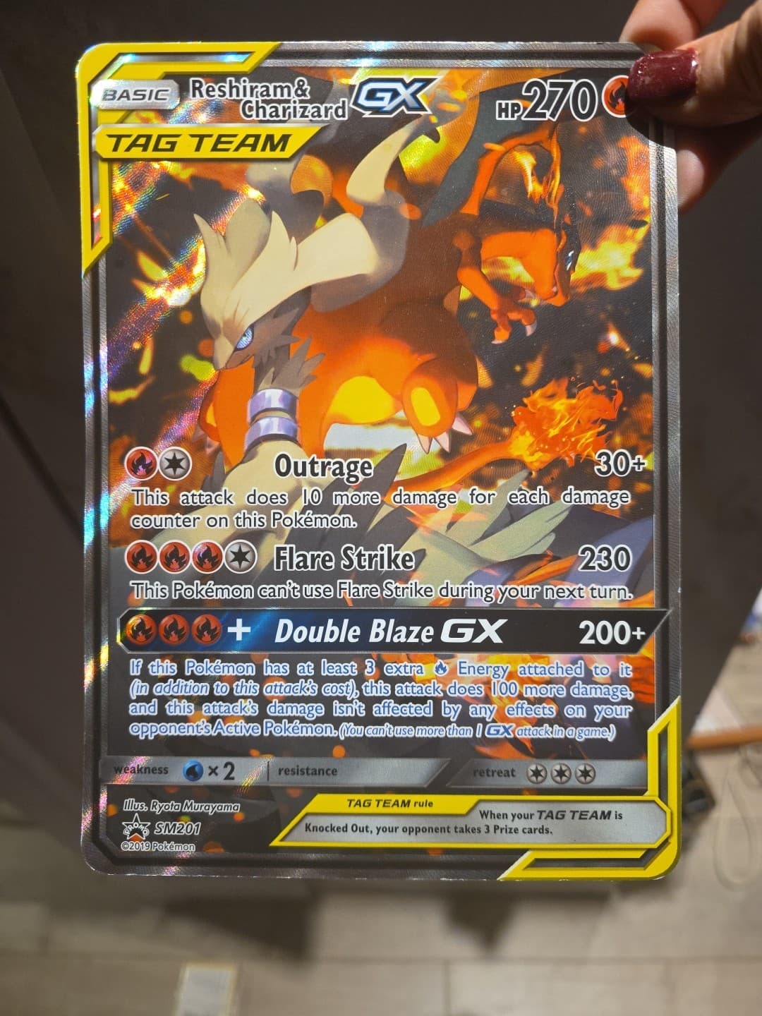 Pokemon Reshiram & Charizard GX SM201 Tag Team Promo Holo Jumbo Card
