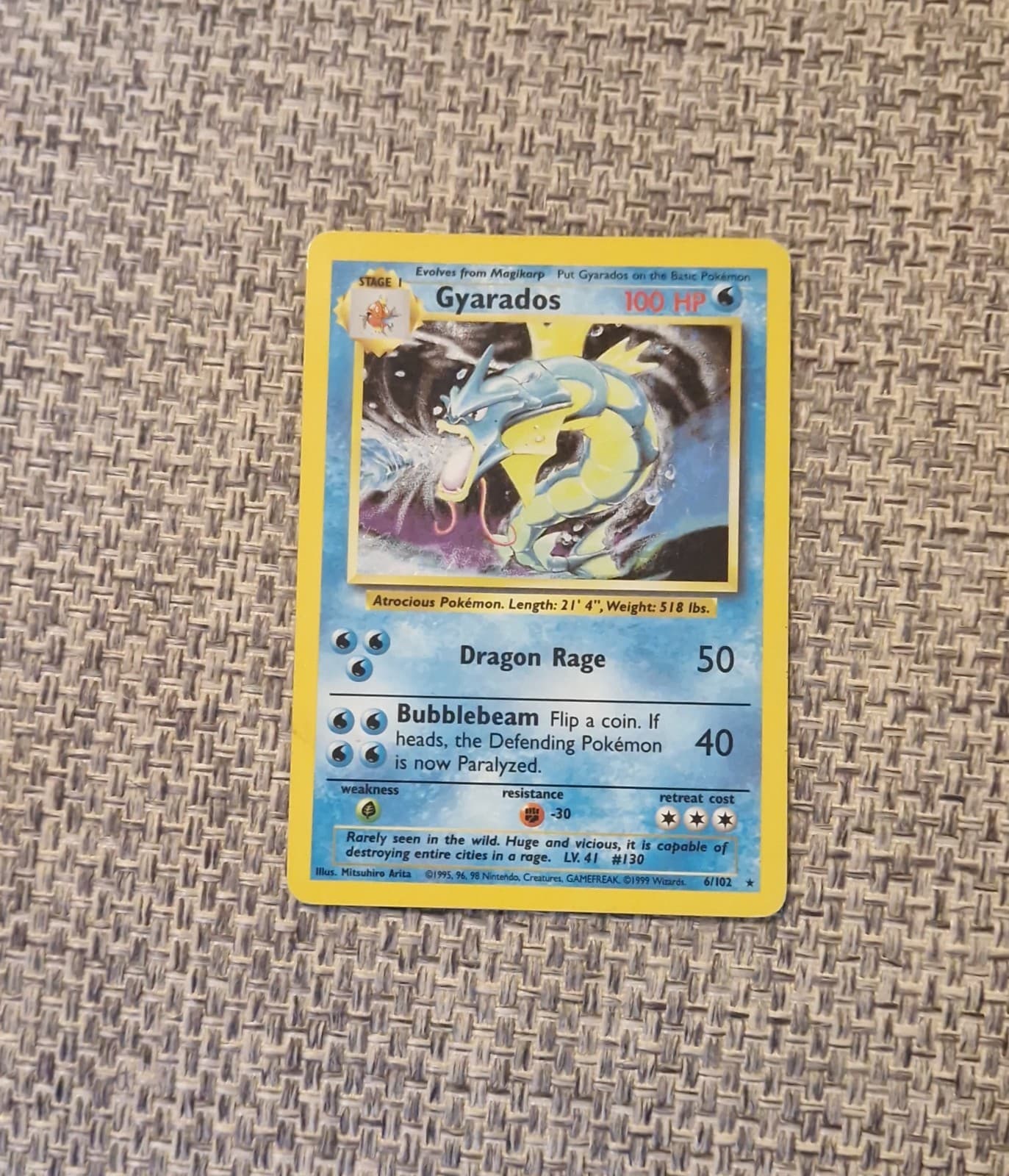 Pokémon Gyarados 6/102 Base Set Holo Rare Unlimited WOTC 1999 Vintage