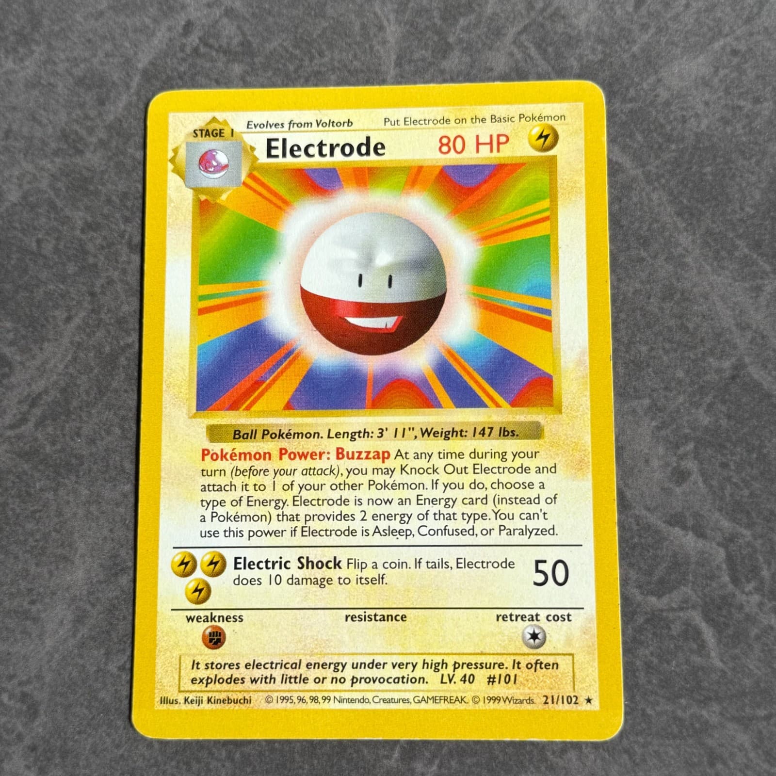 Shadowless Electrode Pokemon Trading Card, Vintage Base Set Rare - 21