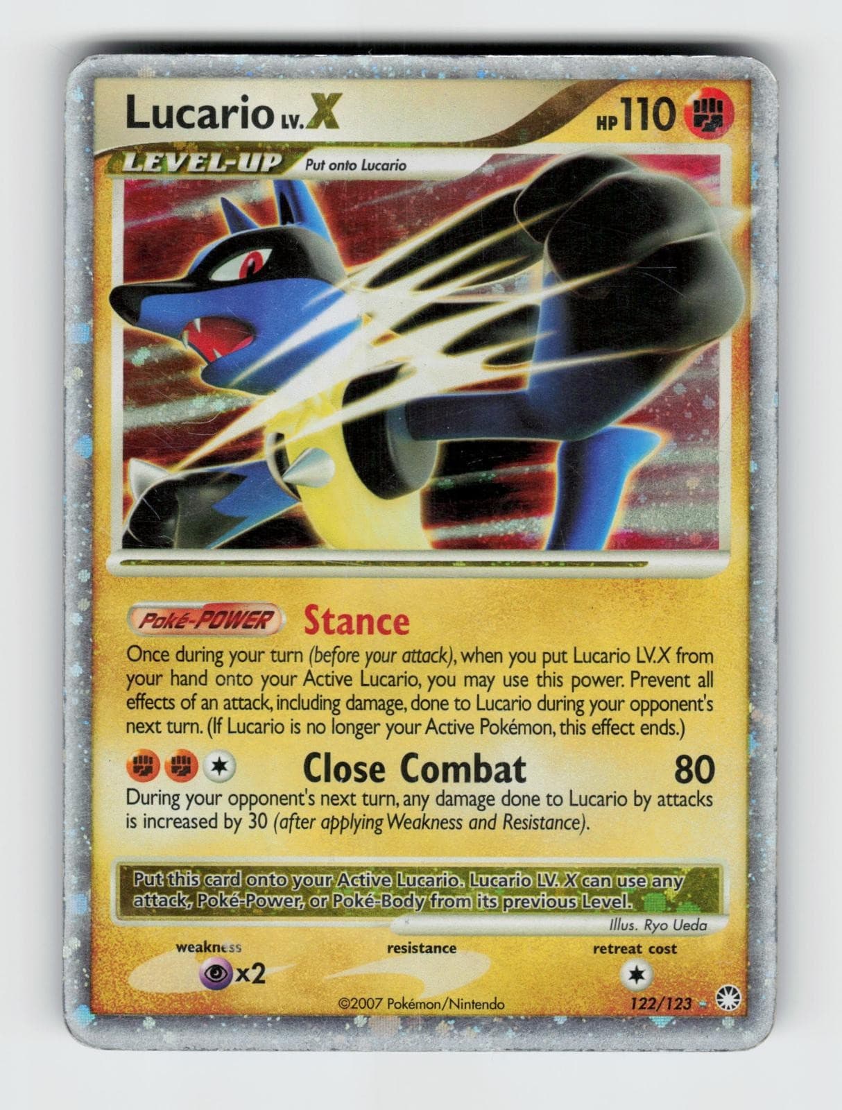 Lucario LV.X 122/123 Holo LV.X Rare Mysterious Treasures Pokemon 2007 MP Ueda