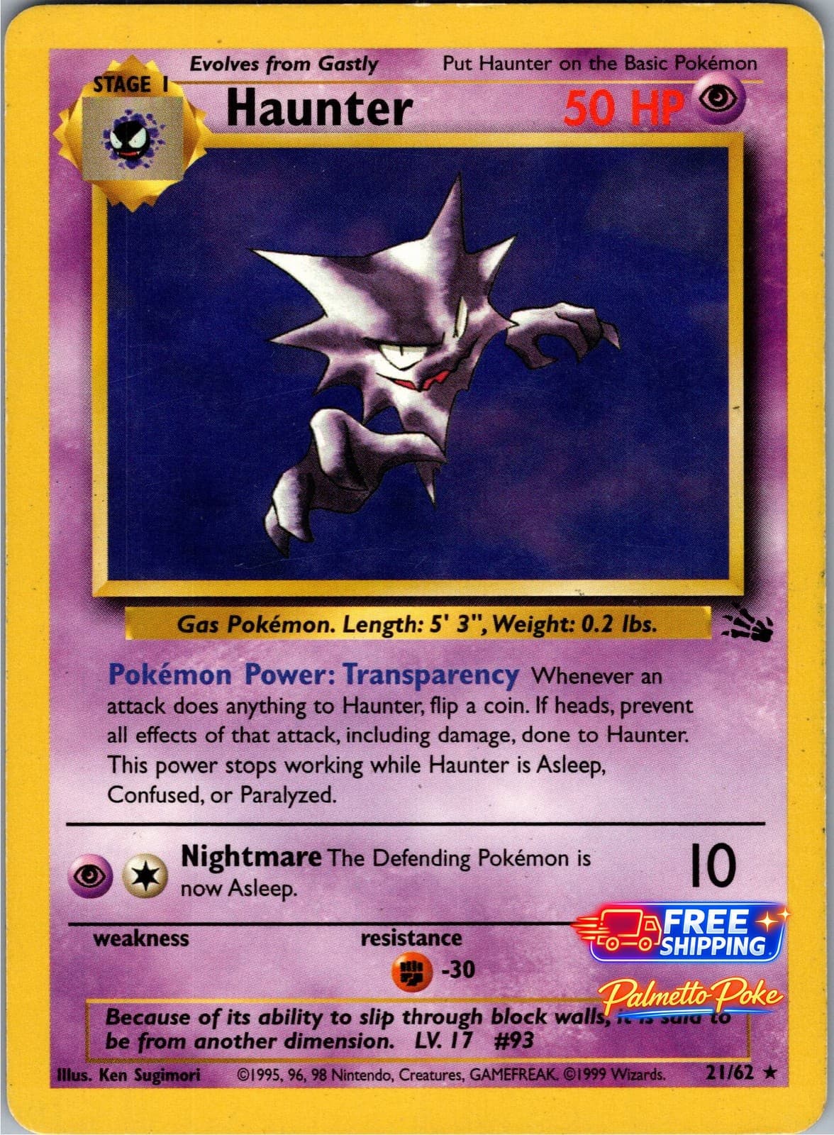 Haunter (21) 21/62 Rare Fossil Pokemon NM/LP