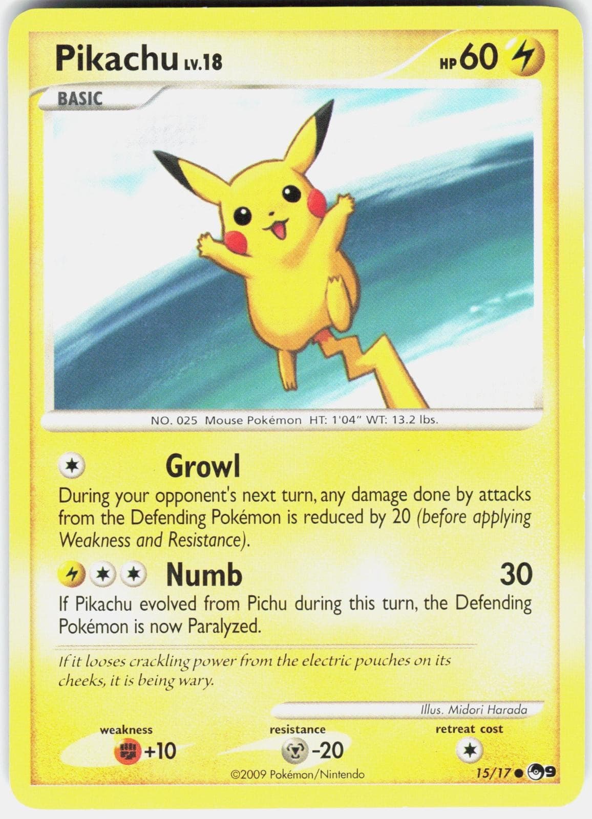 Pikachu 15/17 Common POP Series 9 Pokemon Lightly Played