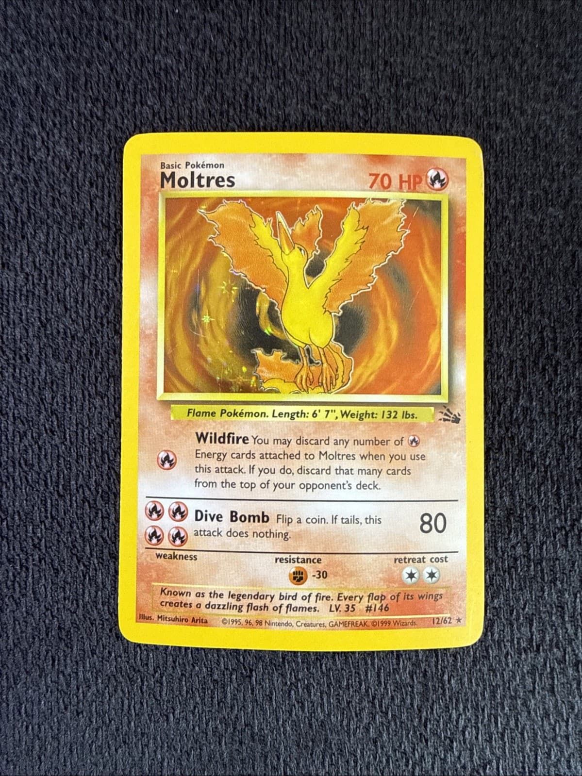 Pokémon TCG Moltres Fossil Holo Rare Card 12/62 Unlimited English 1999