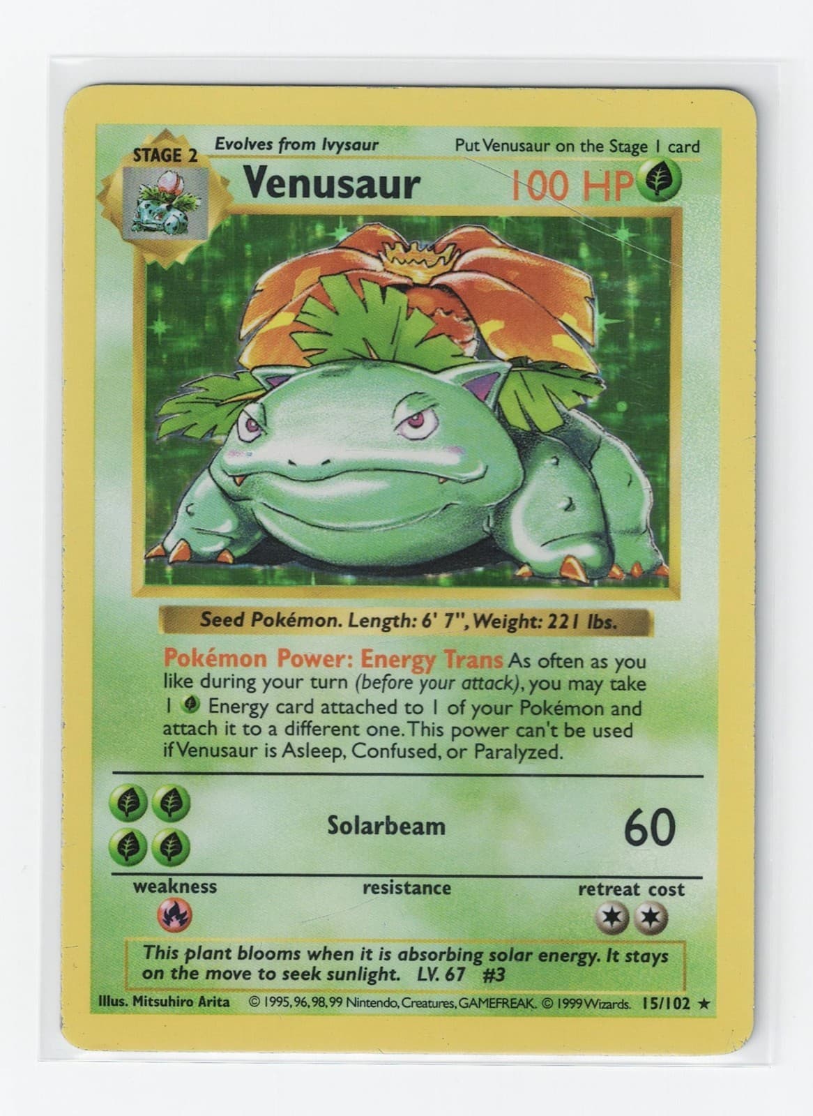 Pokemon Venusaur 15/102 Base Set Shadowless Holo Rare MP 1999 WOTC