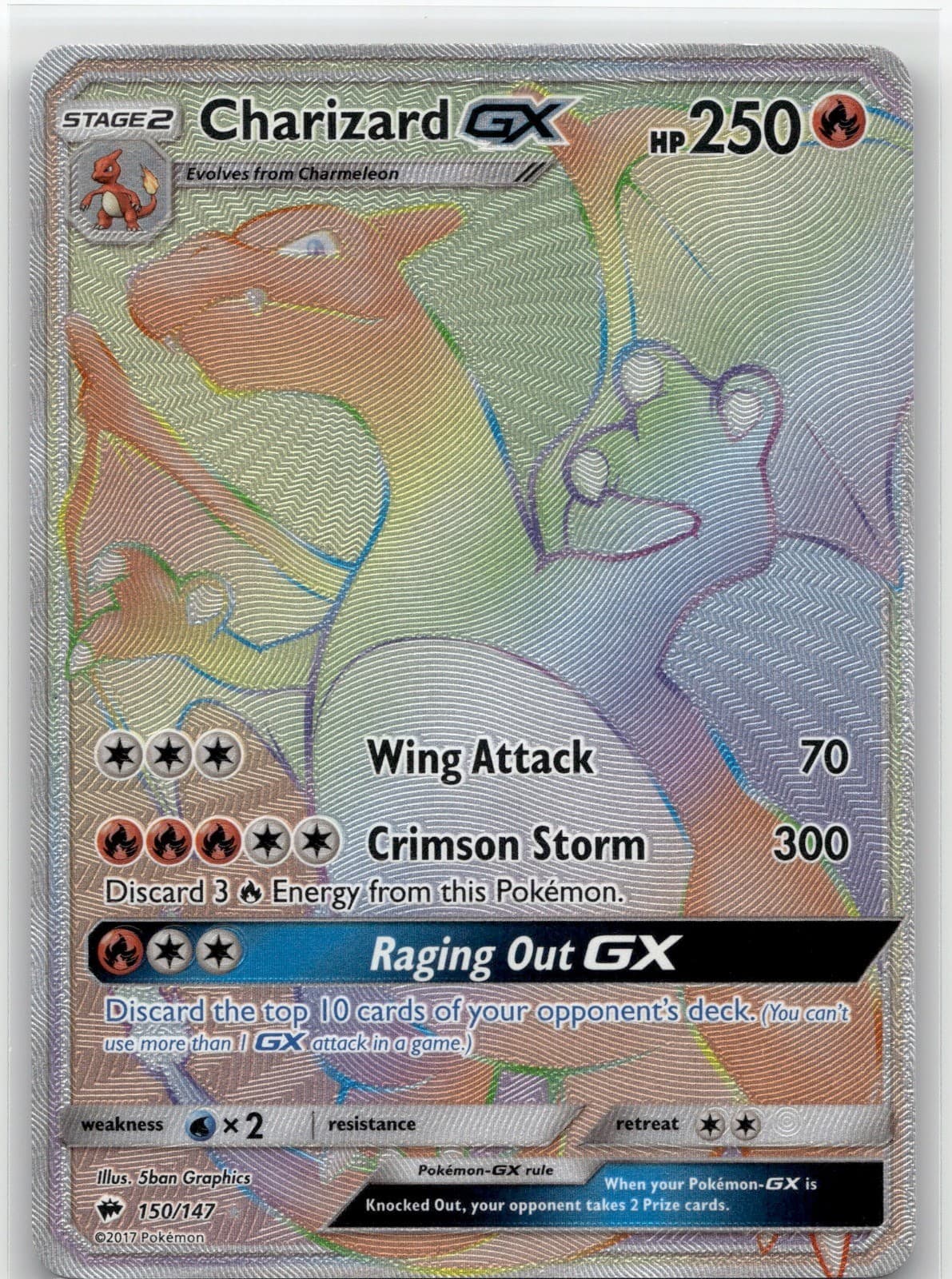 Charizard GX Secret Holo Rainbow Rare SM Burning Shadows 150/147 LP