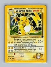 Lt. Surge's Raichu 11/132 Rare Gym Challenge Pokemon Unlimited Holo HP Crease