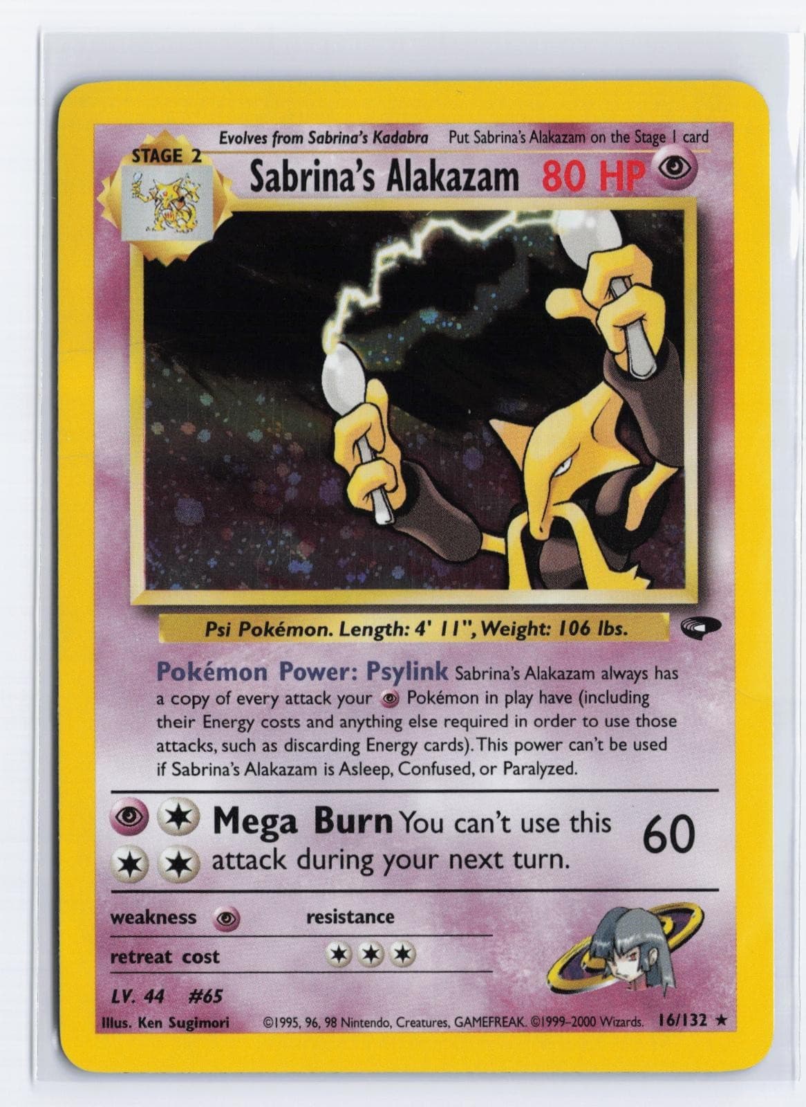 Sabrina's Alakazam 16/132 Rare Gym Challenge Pokemon Unlimited Holo HP