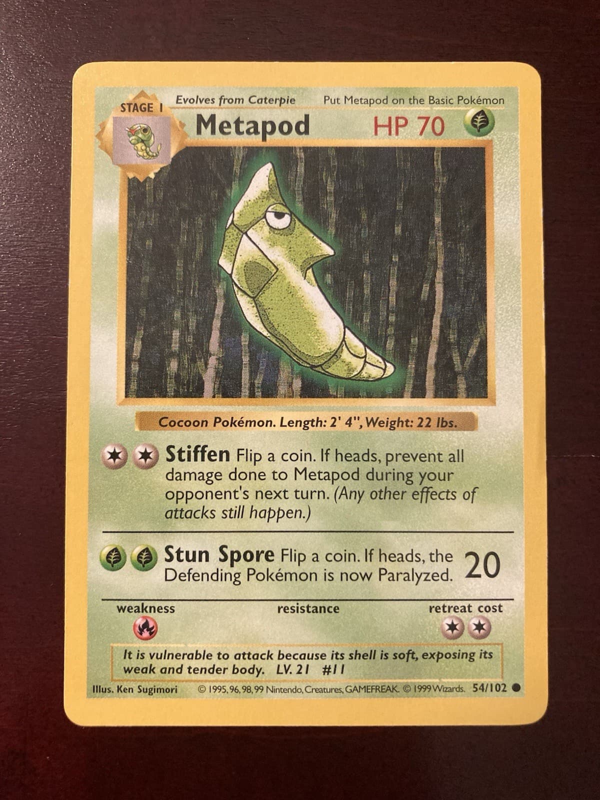 Metapod 54/102 Base Set Shadowless Common Vintage Pokemon TCG Card LP