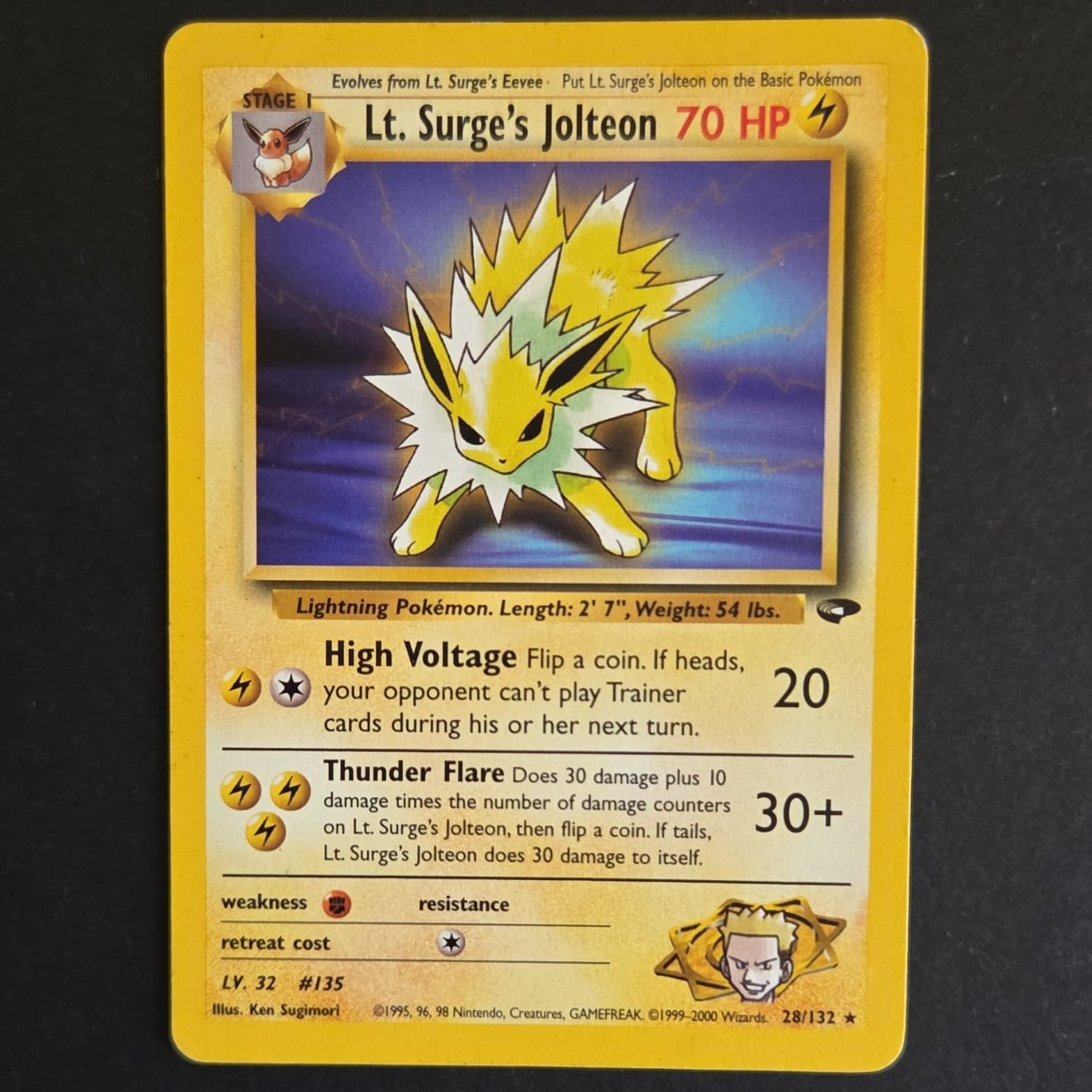 Nintendo Lt. Surge's Jolteon 28/132 Gym Challenge Unlimited Rare 70 HP 1999