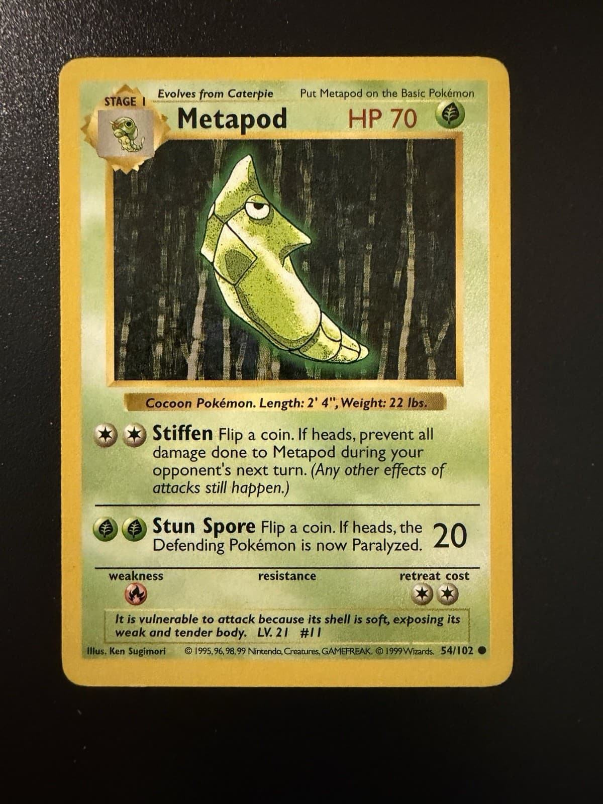Shadowless Metapod Pokemon Card 054/102 Base Set Regular