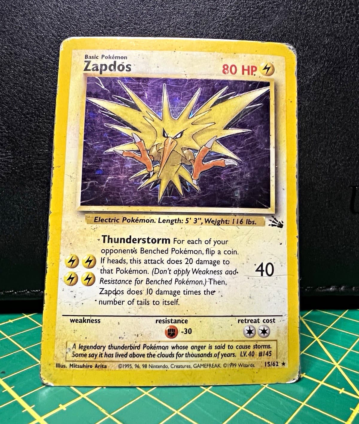 Pokemon TCG Fossil Zapdos 15/62 Holo Rare Unlimited ENG 1999 80 HP Basic