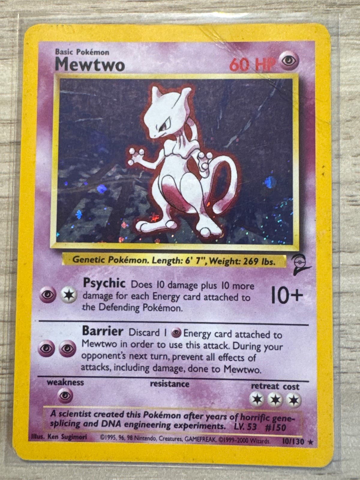 Mewtwo 10/130 Holo Rare Base Set 2 Pokemon Damaged