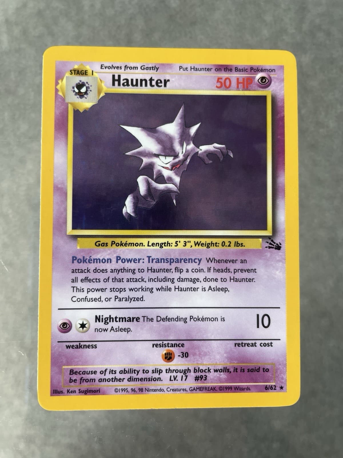 Fossil Haunter Holo, Excellent Condition, 6/62 Pokemon Card