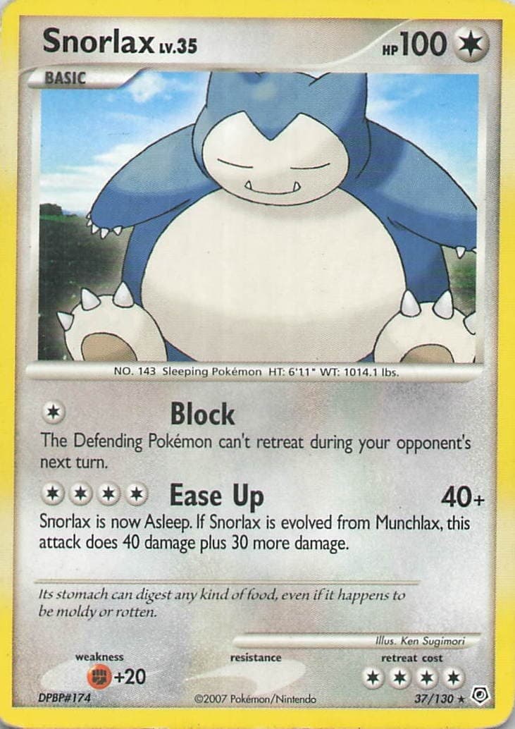 Snorlax Rare Diamond and Pearl 37/130 HP
