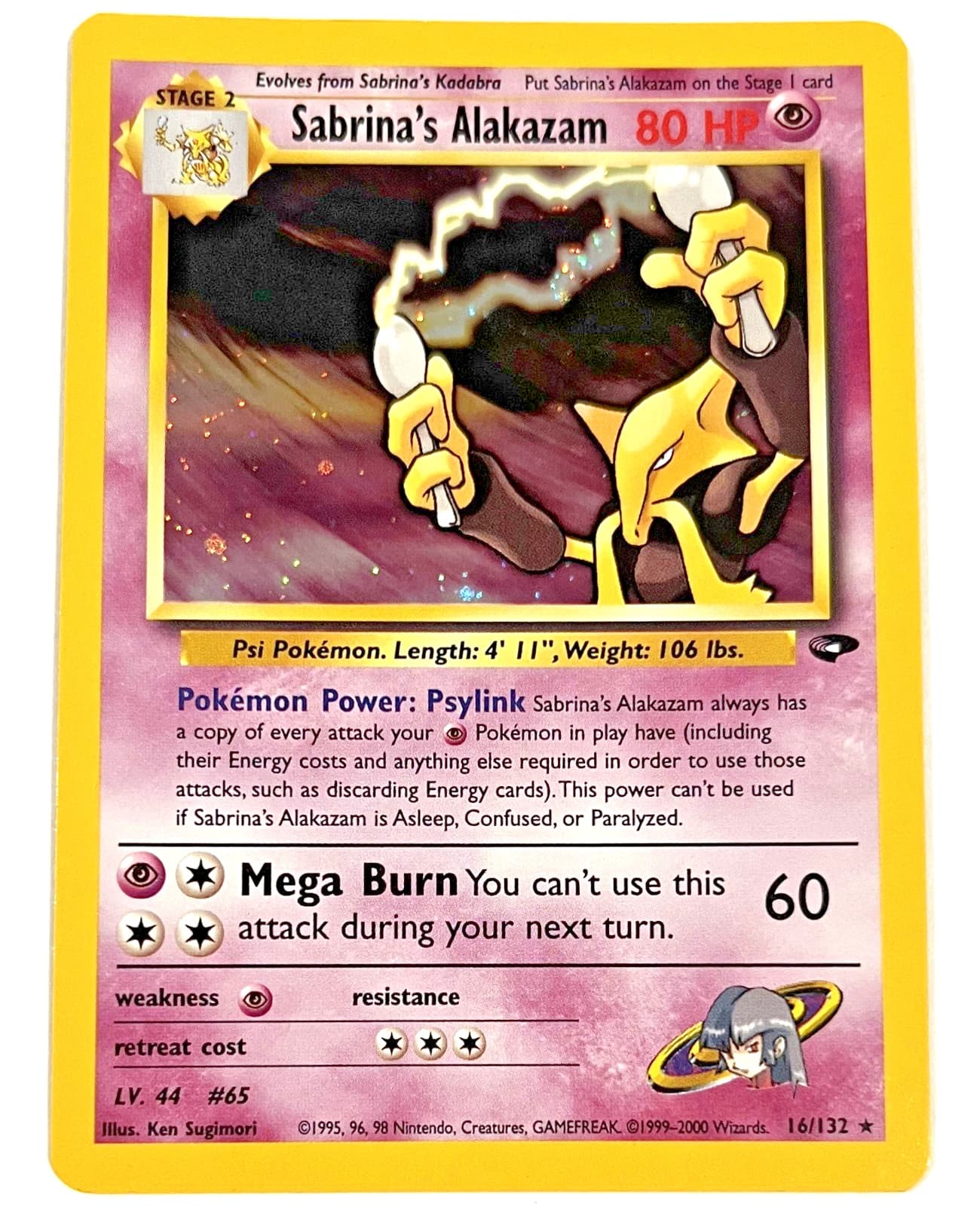 Pokémon Gym Challenge - Sabrina's Alakazam - Holo Rare WoTC - MP - 16/132