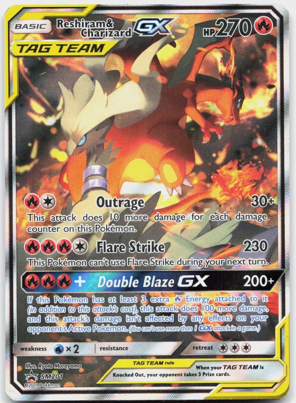 Reshiram & Charizard GX - SM201 Holo Promo Sun & Moon Promo Pokemon MP back bad