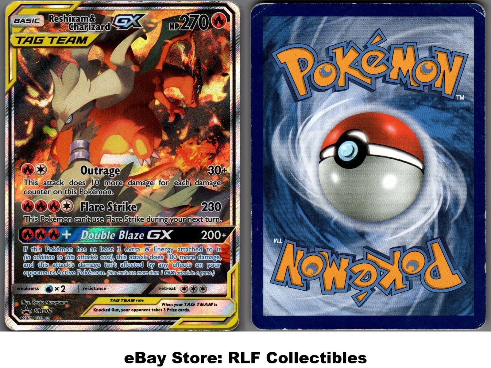 2019 Pokemon, Sun & Moon Promos, #SM201 Reshiram & Charizard GX, Promo