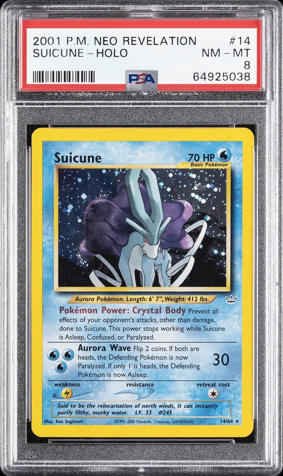 2001 POKEMON NEO REVELATION #14 SUICUNE-HOLO PSA 8