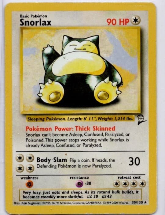 Pokemon Card Snorlax 30/130 Base Set 2 WOTC