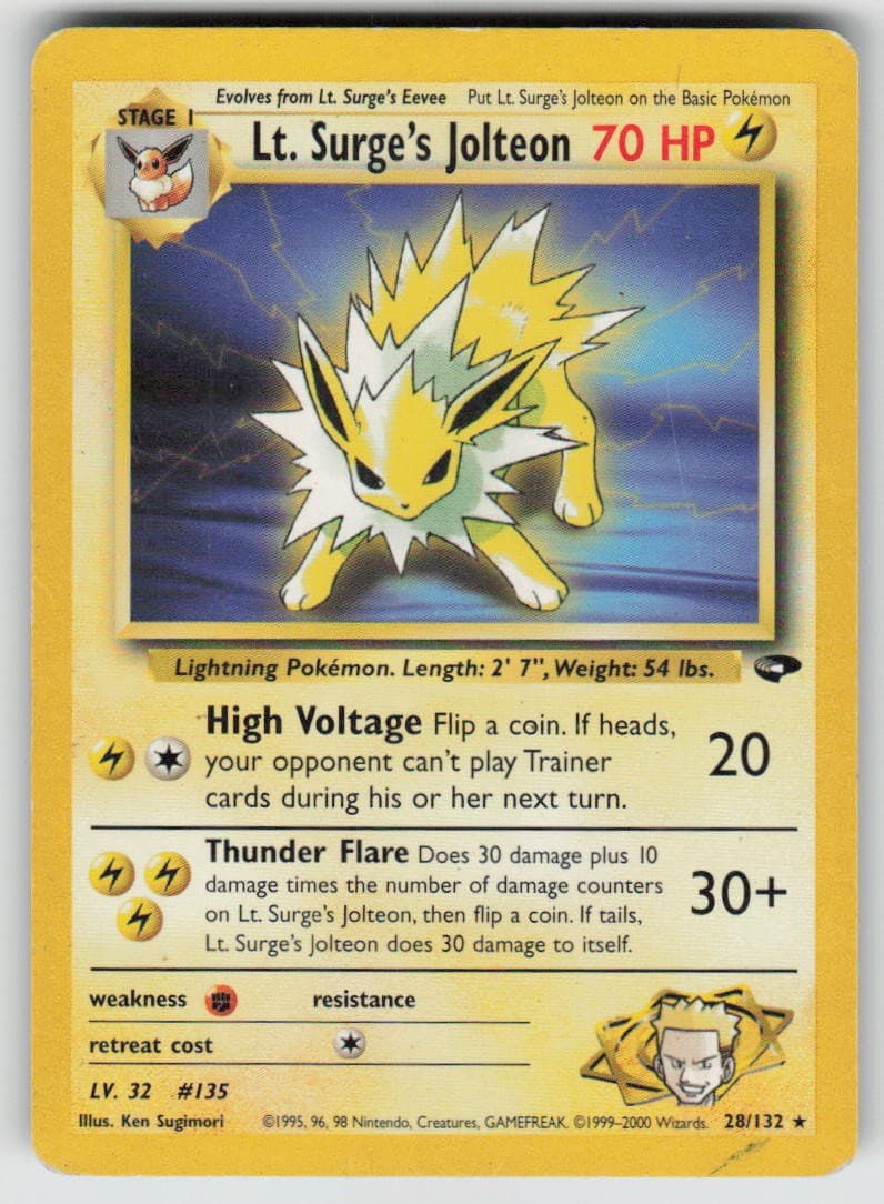 LT. SURGE'S JOLTEON - 28/132 - HP - Gym Challenge - UNLIMITED Rare - Pokemon