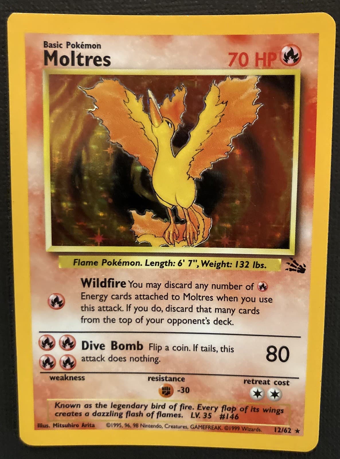 Pokémon TCG Card Moltres 12/62 Fossil Holo Rare Vintage 1999